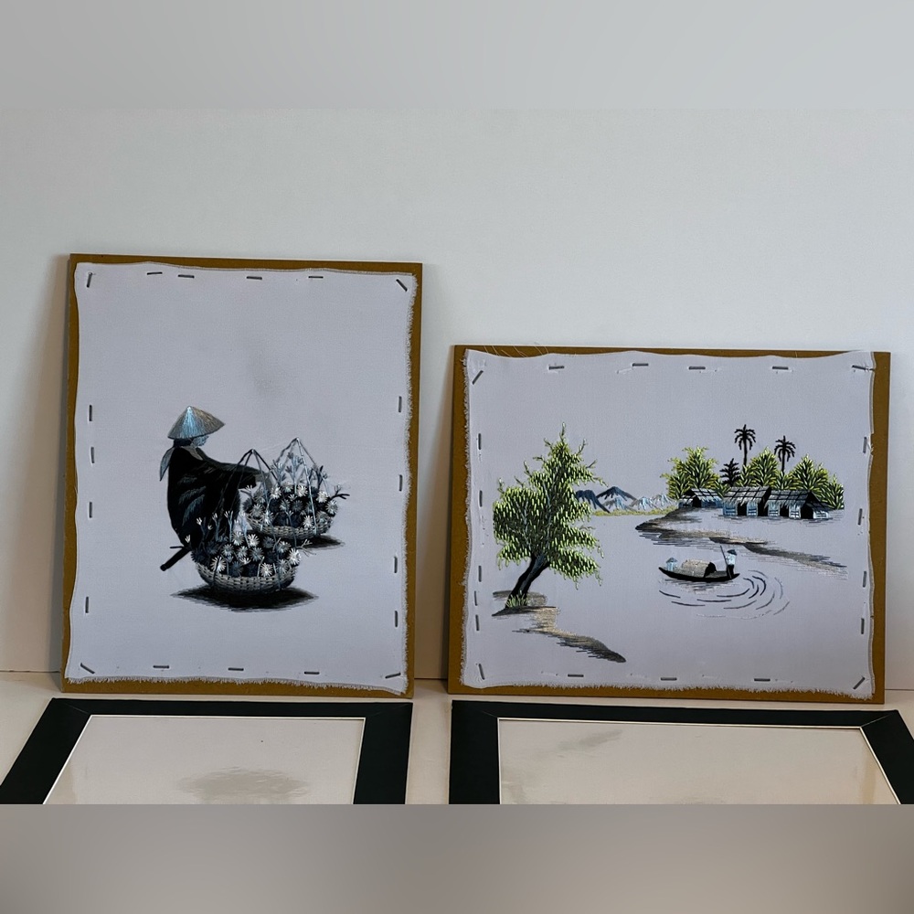 Vietnamese Hand Embroidered Silk Art Framed Still Life Landscape 9.5” X 7” - Picture 11 of 15